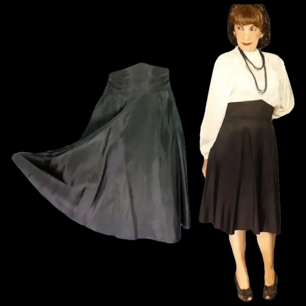 Vintage Black Taffeta Skirt Fit & Flare, High Wide Waist for Swing Dancing - 40s - Picture 4 of 14